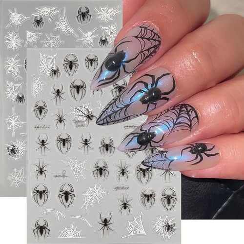Halloween Spider Nail Stickers - 3D Self-Adhesive Web & Spider Design - Variation of Spider