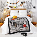Grey Halloween Throw Blanket 50x60 Pumpkin Spider Ghost Pattern Soft Quilt