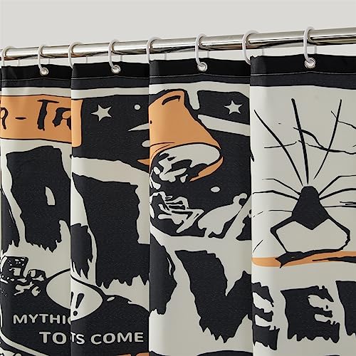 Halloween Shower Curtain Set 72x72 Inches Black and Orange Gothic Spooky Bathroom Decor