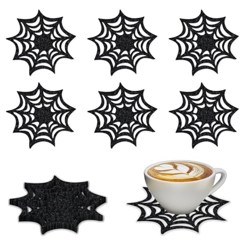 Halloween Spider Web Coasters Set - Black Non-Woven Cup Mat Pads for Party & Home