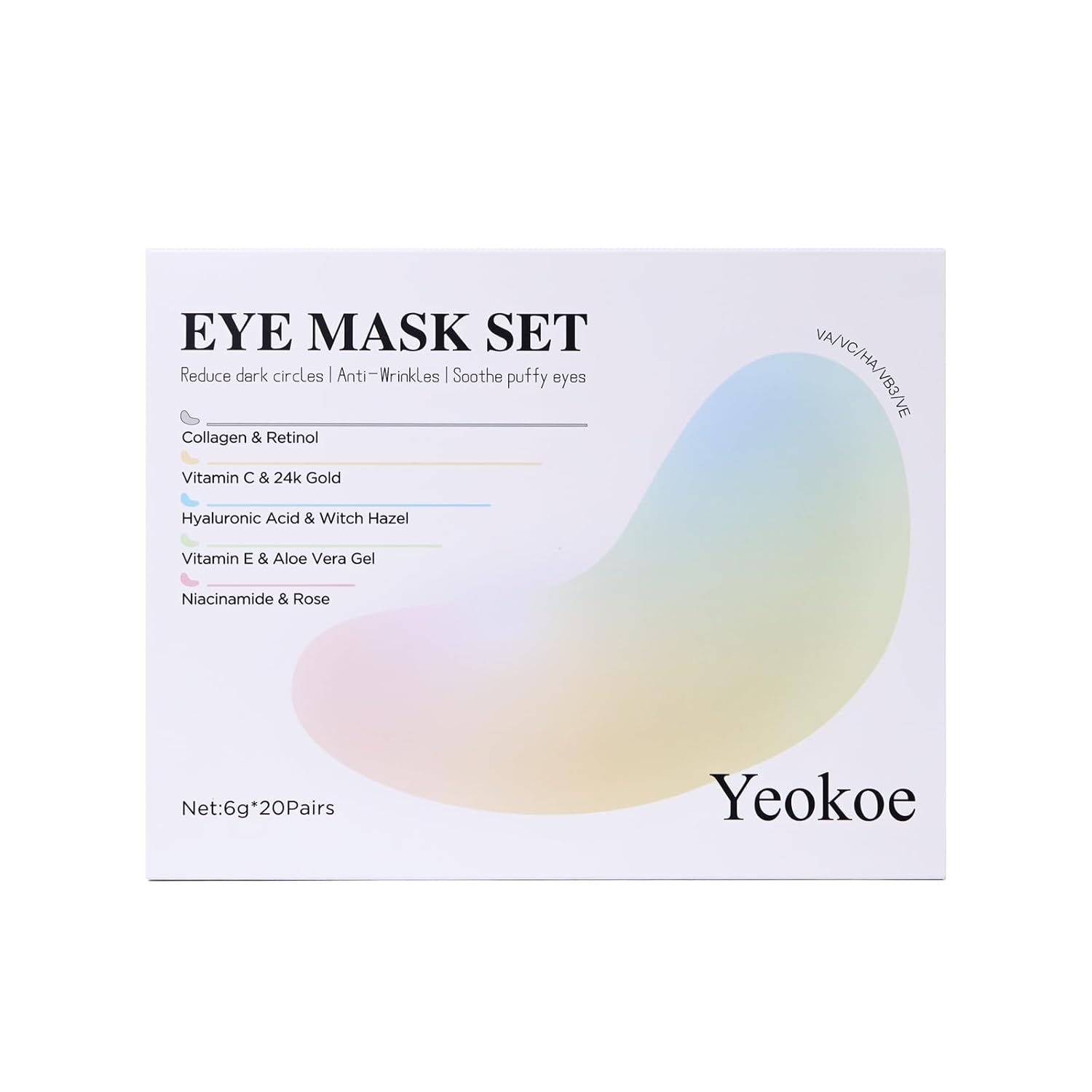 Yeokoe Under Eye Patches - Collagen & Retinol Eye Masks for Dark Circles | 20 Pairs