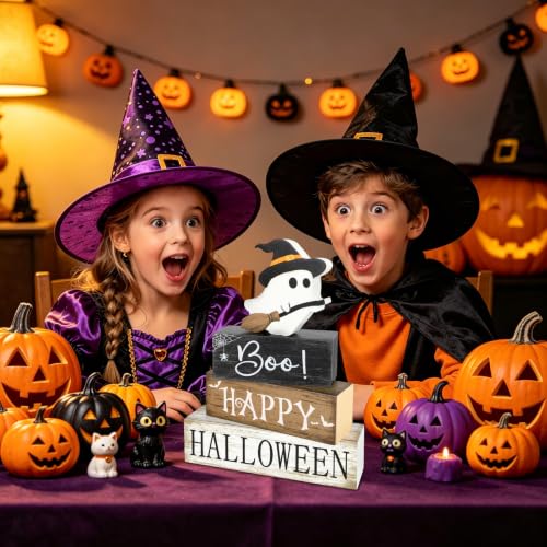 Retro Halloween Ghost Table Decorations Set - Farmhouse Rustic Indoor Centerpieces, 4 Pieces