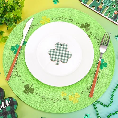 Green Clover St. Patrick's Day Placemat Set - Embroidered 13.4 Inch Table Mats