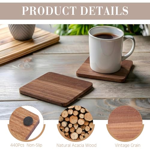 Square Unfinished Wooden Coasters 150 Pcs for Crafts DIY Home Decor - Acacia