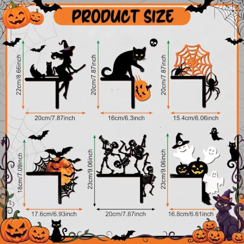 Qunclay Halloween Door Corner Toppers - 6 Unique Spooky Decorations for Doors & Windows - Witch Skeleton Ghost Set
