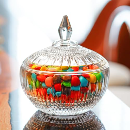 21oz Glass Candy Dish with Lid - Clear Crystal Cookie Jar, Food Storage