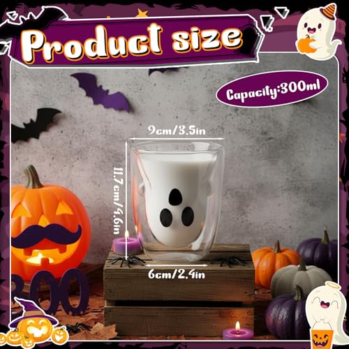 Honeydak Halloween Ghost Glass Mug 10 Oz Double Wall Clear Classic - Spooky Party Decor