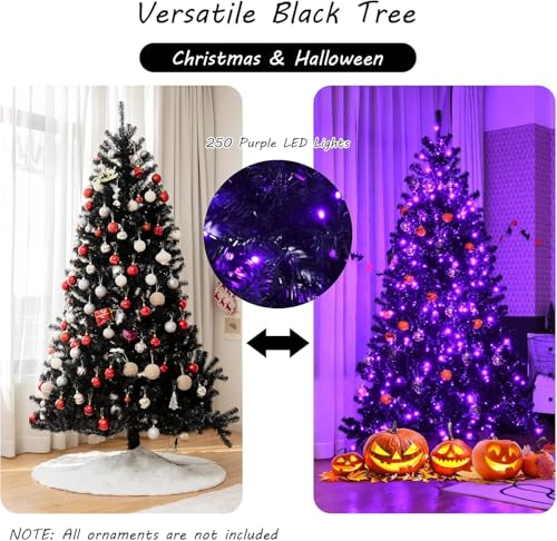6ft Black Artificial Christmas Tree with Purple LED Lights - Halloween & Holiday Decor