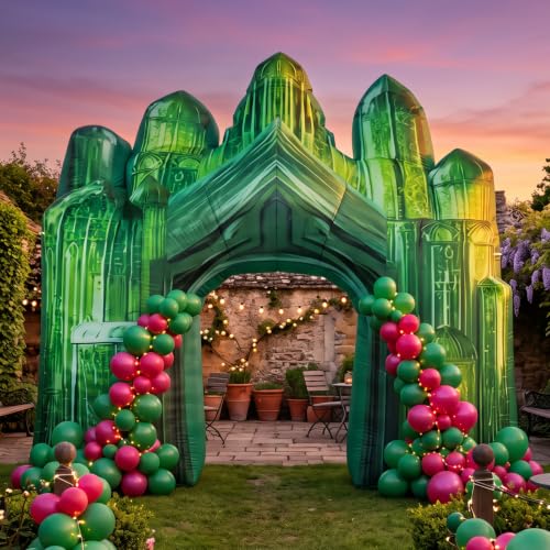 VIHOSE 10 ft Green Inflatable Castle Arch with LED Lights Party Decor - Green Castle Variation