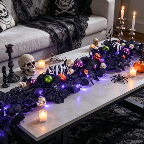 Halloween Garland with Lights - Black Spider, 9FT Indoor Outdoor Decor
