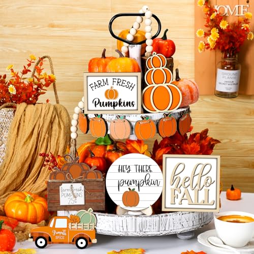 Fall Tiered Tray Decoration Set - Autumn Decor, Warm Style, 14 Pieces