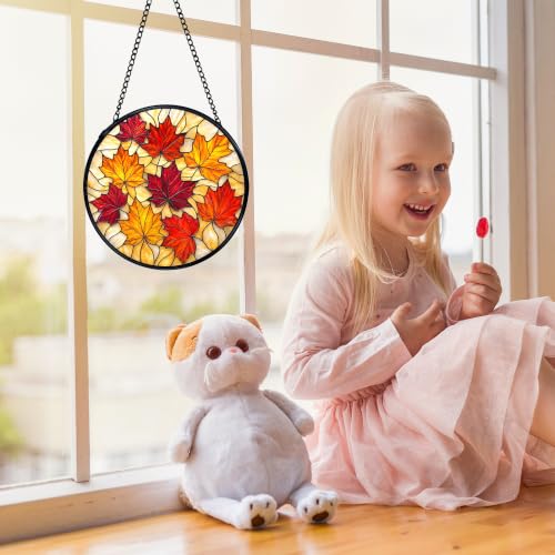 Fall Maple Leaf Sun Catcher with Autumn Leaves Variation - Stained Glass Window Decor