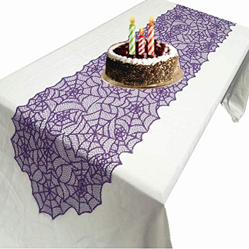 Halloween Spider Web Lace Table Runner - Purple Party Decor for Dining & Buffet Tables