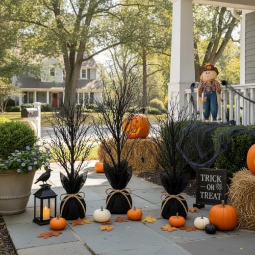 Halloween Black Tree Set - Spooky Outdoor & Indoor Decorations, 3 Pack