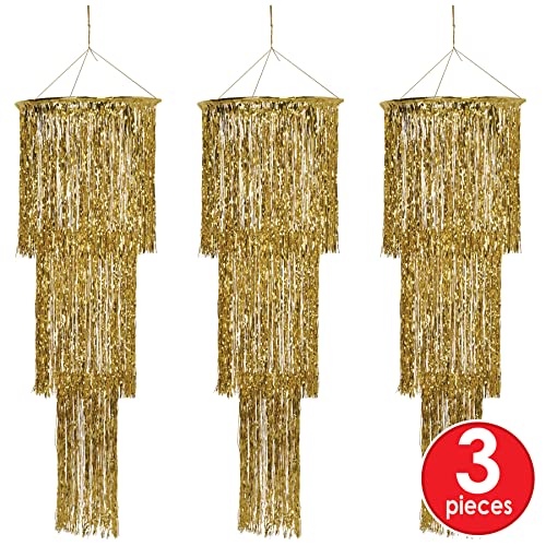 Gold Foil Chandeliers Hanging Decor 3-Pack - 4 Feet Elegant Overhead Party Decorations