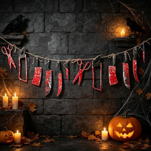 Halloween Bloody Banner Decorations, 12-Pack Creepy Horror Party Garland