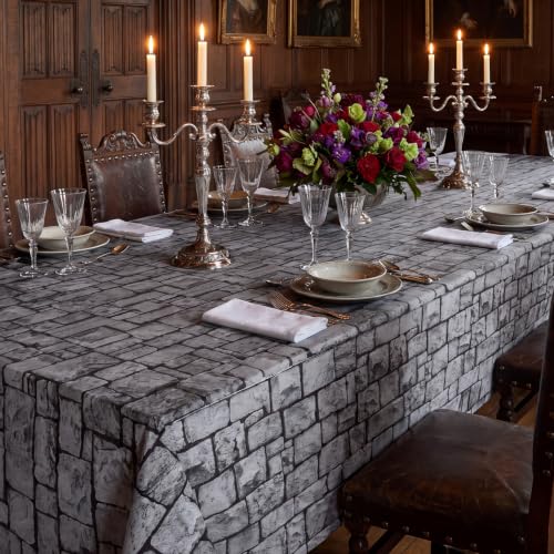 Stone Wall Plastic Tablecloth 100 Ft x 54 Inch - Medieval Castle Backdrop Variation of Stone Wall