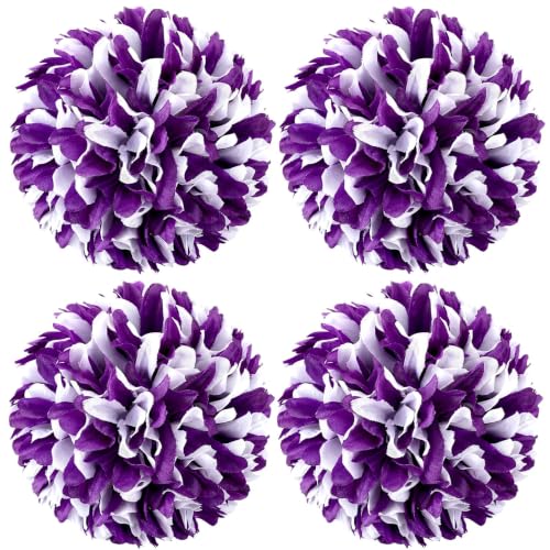 Artificial Homecoming Mum Flower Set - White and Purple, 4 Pieces, 6.5 Inches