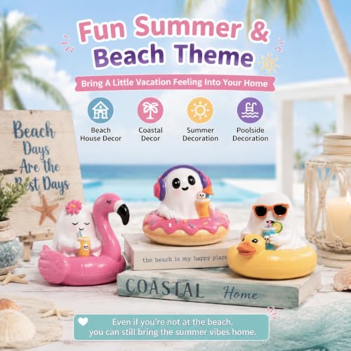 Halloween Ghost Figurines Set - Cute Pool Theme Decor for Fall & Halloween