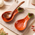 Pumpkin Spoon Rest Set - Orange Ceramic Fall Kitchen Decor, 5.9 Inch