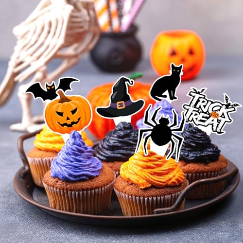 Halloween Pumpkin Cupcake Toppers 36pcs - Spooky & Cute Food Decorations