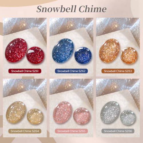 Snowbell Chime Christmas Reflective Glitter Gel Polish Set - 6 Colors with Variation