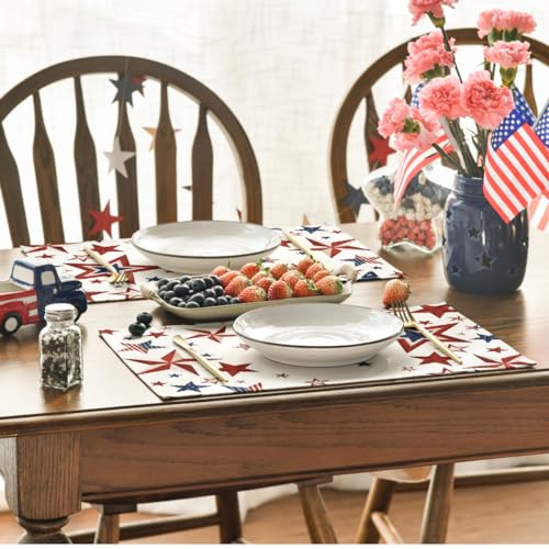 American Flag 4th of July Placemats Set of 4 - 12x18 Inch Rectangular Beige