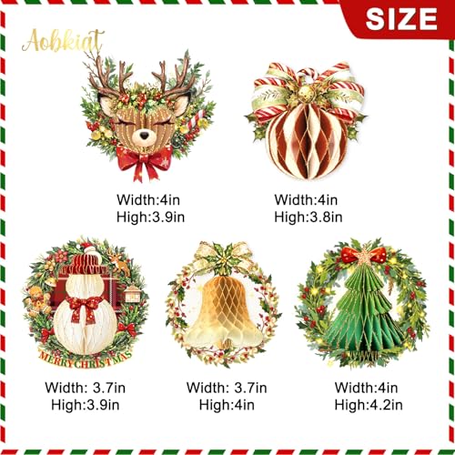 Christmas Honeycomb Ornaments Set - Red Green Gold Holiday Decorations for Home & Class