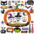Halloween Photo Booth Props Set - 34 Pcs Spooky Party Accessories with Wooden Sticks - Halloween