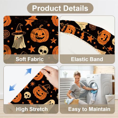 Pumpkin Ghost Skeleton Halloween Chair Covers Set of 4 Stretchable Dining Slipcovers