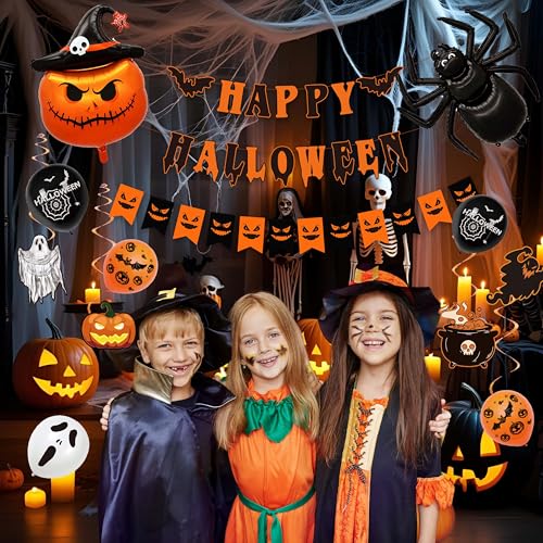 Halloween Party Decorations Kit 54 Pieces Foil Banners Balloons & Spooky Elements