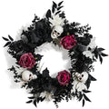 Halloween Skull Wreath for Front Door - Gothic Black & Burgundy Decor Variation: Black