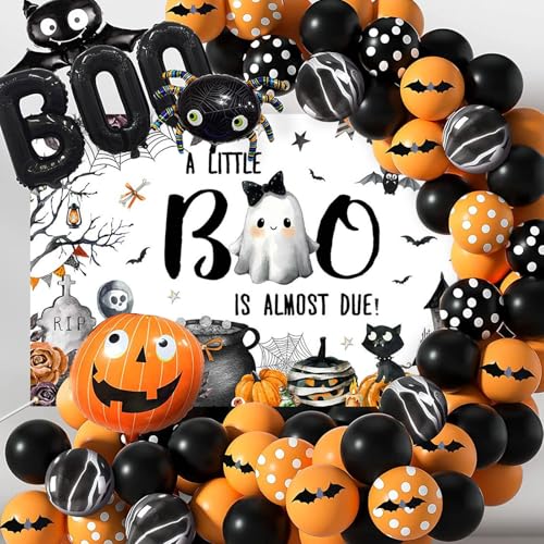 Halloween Baby Shower Backdrop Decorations Boo Baby Shower Decor 70.8x43.3 Inches - Ghost Pumpkin Theme