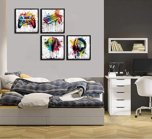 Game Room Wall Art Set - 16x16in Graffiti Gamepad Headphones Posters - 4 Pieces - Kids Bedroom Decor - Game Enthusiast Gift - Variation of THIS listing