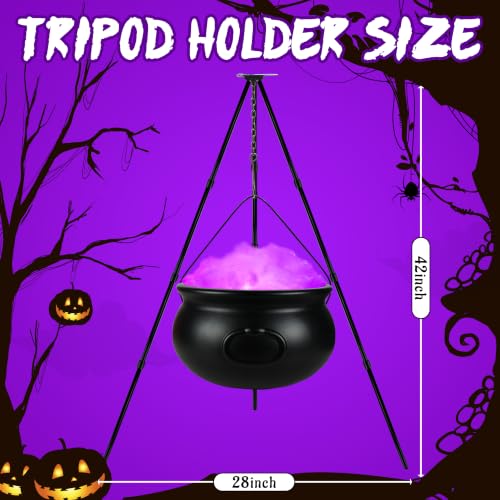 Halloween Decorations Outdoor Large Witches Cauldron with Purple LED Lights & Tripod - Spooky Yard Decor