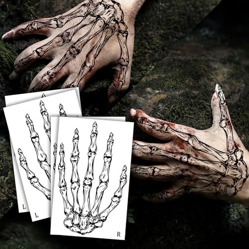 Skeleton Hands Temporary Tattoos - Left & Right Bone Designs for Halloween - Variation of SkullHand4-B