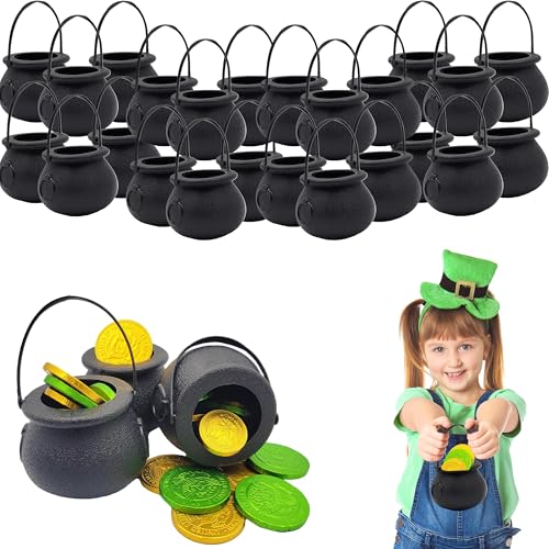 48-Pack Black Candy Cauldron Kettles for Party Decorations – Halloween & St. Patrick's Day