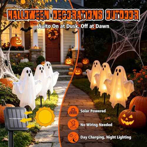 Halloween Ghost Solar String Lights - Warm White Outdoor Decoration - 6 Pack