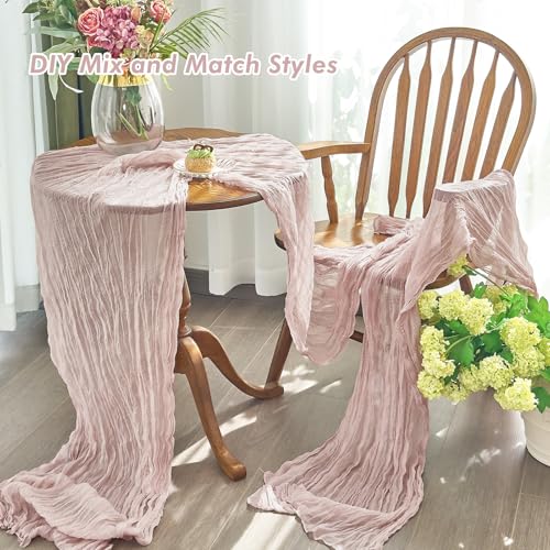 Dusty Pink Cheesecloth Table Runner 10FT for Wedding & Party Decor - Pack of 6
