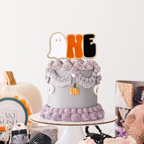 Halloween First Birthday Cake Topper - Spooky One Pumpkin Gold Glitter Decoration