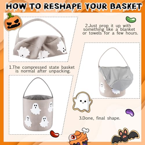 Halloween Boo Basket Trick or Treat Basket Set - Beige, 2 Pcs with Flags