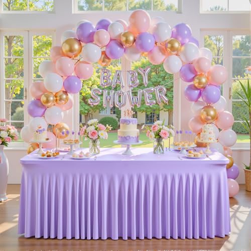 Lavender Spandex Tablecloths for 6ft Rectangle Tables - 4 Pack Light Purple Stretch Fitted Cover with Skirt