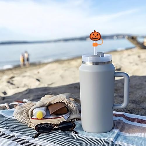 Stanley Cup Reusable Silicone Pumpkin Straw Covers - Design 1 for Fall & Halloween