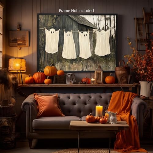 Ghost Wall Art Canvas Poster - Unframed 16x12 Inch Creepy Halloween Decor