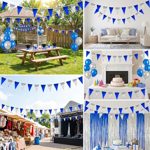 Navy Blue Silver Glitter Triangle Pennant Banner - 130ft Party Flags for Weddings Graduation Christmas