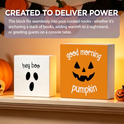 Halloween Ghost & Pumpkin Wood Sign Set - Indoor Holiday Decor, 2 Pieces