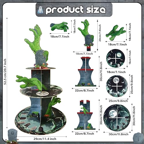 Halloween Zombie Hand Cupcake Stand 3-Tier Cardboard Cake Display Party Decoration