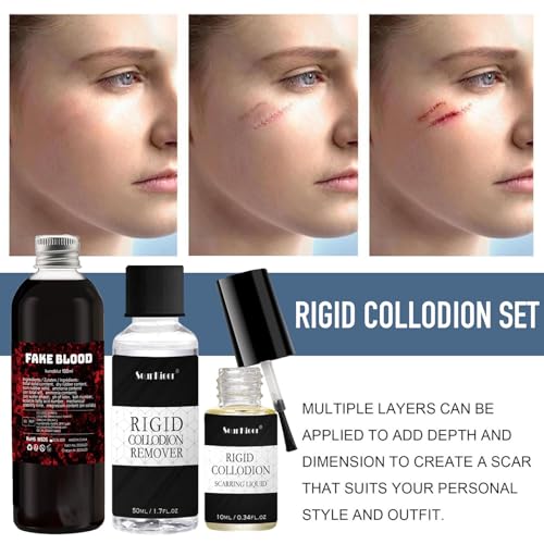 Rigid Collodion Scar Makeup Kit 10ML with Remover & Fake Blood for Special Effects
