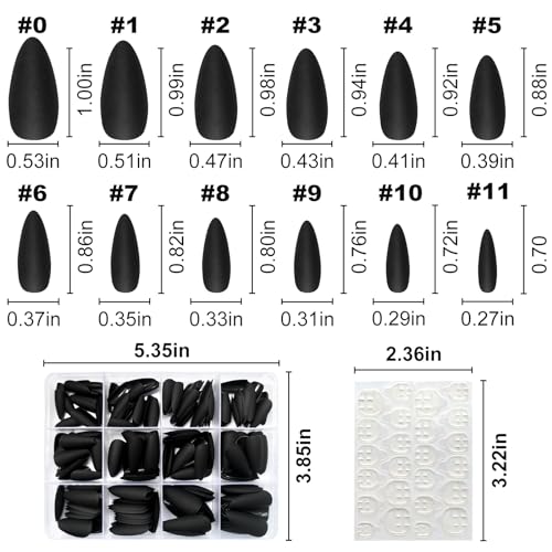 Lifextol Black Almond Press-On Nails Kit - Medium Length Fake Nails with Glue & Tools, Variation: Black