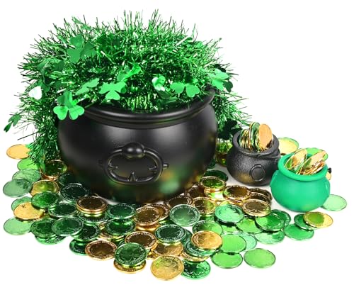 St. Patrick's Day Pot of Gold Set with Cauldron Coins Garland & Sequins